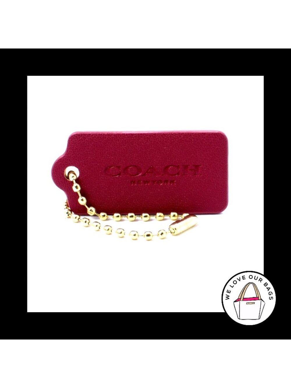 NEW 1.75" Med COACH NEW YORK PINK LEATHER BRASS FOB BAG CHARM KEYCHAIN HANG TAG